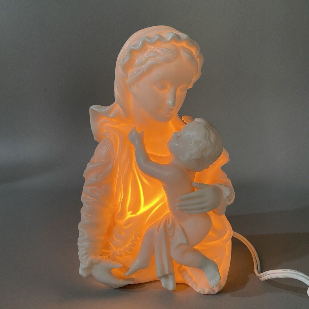 Vintage Norcrest Japan Madonna Child Lighted Figurine Lamp Religious MCM